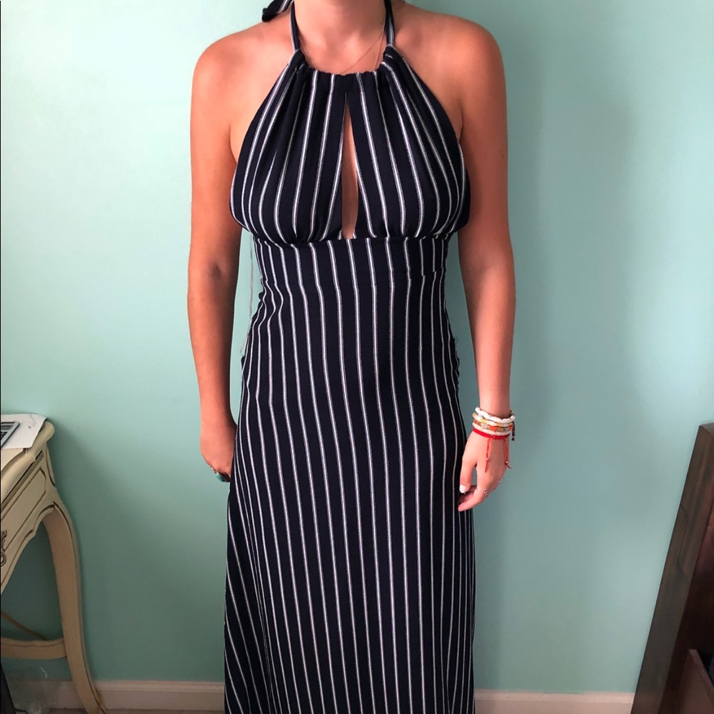 Navy and white stripe maxi dress